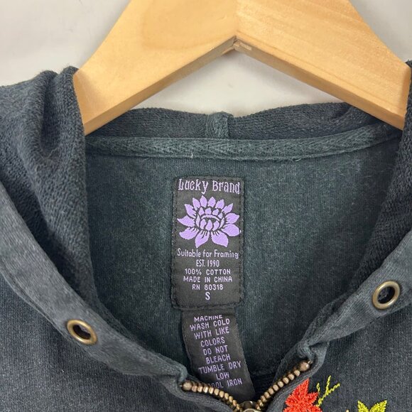 Y2K Vintage Lucky Brand Hoodie Sweatshirt Embroidered Peace Boho Size Small Wome - Picture 4 of 4